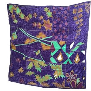 Don Marcello Silk SCARF Hand painted Rolled Edge Square Floral Purple Green